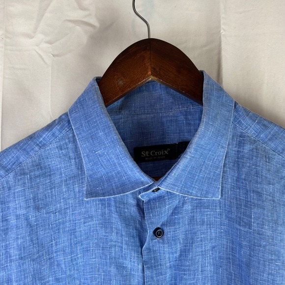 St Croix Mens Blue 100 Linen Short Sleeve Button Up Shirt Made Italy XXL - Picture 3 of 9